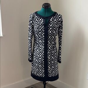 INC Navy and White Patterned Dress Size6